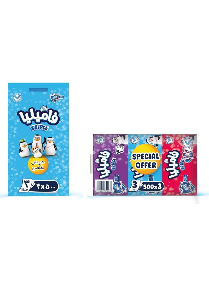 Familia Triple 3-Ply Facial Tissues, Special Offer Pack of 3 Boxes, 500 Tissues per Box - Image 3
