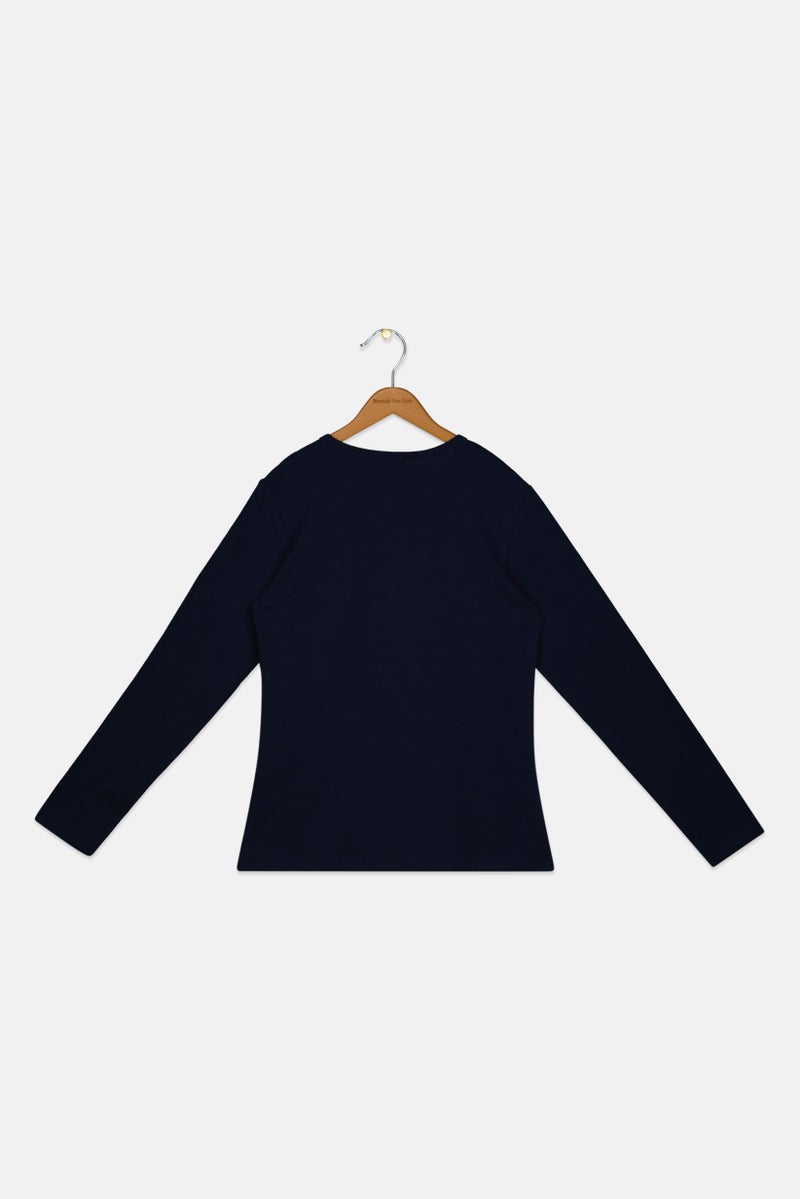 FREDDY Kids Girl Crew Neck Long Sleeve Graphic Print T-Shirt, Navy - Image 2