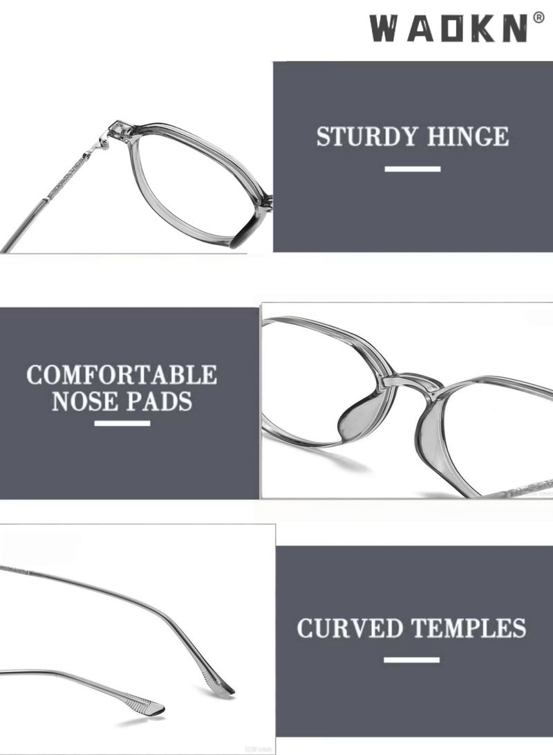 WAOKN Unisex Retro Geometric Square Blue Light Blocking Eyeglasses Frame, Premium TR90 Ultra-light  Bend-resistant Full Rim, Prescription Compatible Anti-fatigue Eye Strain Relief Glasses for Square Faces Office Computer Study Gaming Reading Daily Wear，Transparent Grey Frame - Image 2