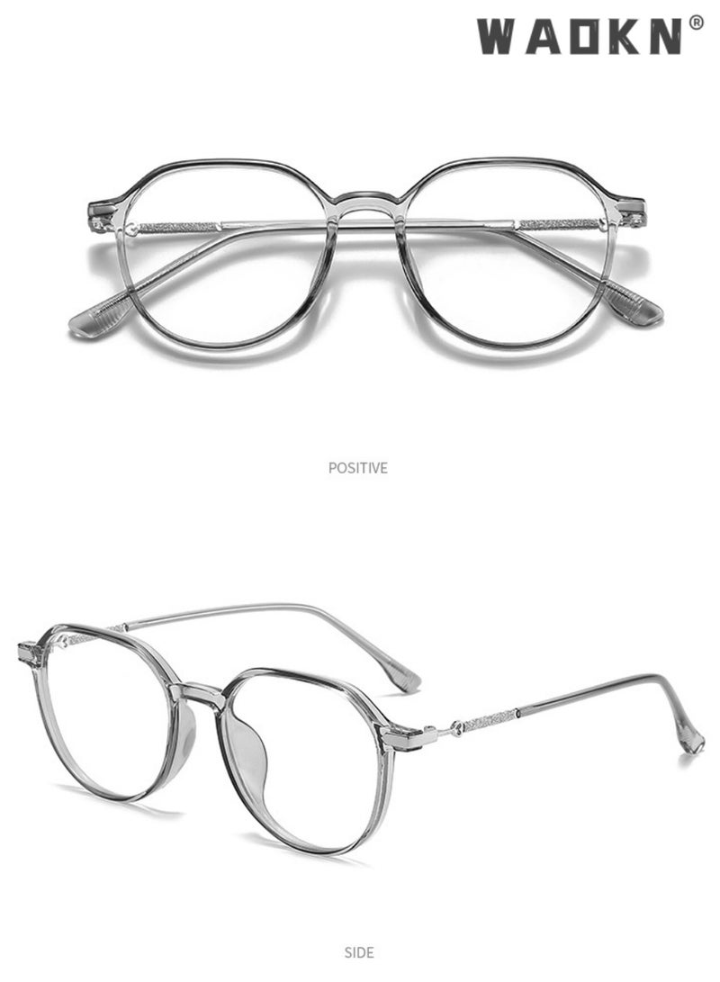 WAOKN Unisex Retro Geometric Square Blue Light Blocking Eyeglasses Frame, Premium TR90 Ultra-light  Bend-resistant Full Rim, Prescription Compatible Anti-fatigue Eye Strain Relief Glasses for Square Faces Office Computer Study Gaming Reading Daily Wear，Transparent Grey Frame - Image 3