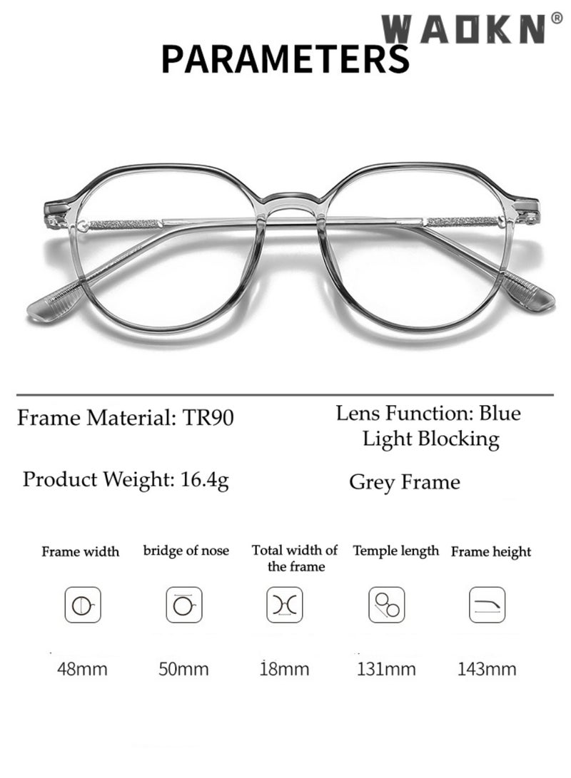 WAOKN Unisex Retro Geometric Square Blue Light Blocking Eyeglasses Frame, Premium TR90 Ultra-light  Bend-resistant Full Rim, Prescription Compatible Anti-fatigue Eye Strain Relief Glasses for Square Faces Office Computer Study Gaming Reading Daily Wear，Transparent Grey Frame - Image 4