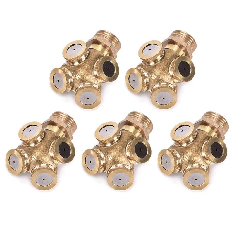 CoscosX 5 Pcs 4-Hole Brass Misting Nozzles High Pressure Atomizing Misting Sprayer Water Hose Nozzle for Greenhouse,Landscaping,Dust Control,Outdoor Cooling,0.06" Orifice (1.5 mm),DN15(1/2") Fitting Adapter  - Image 3