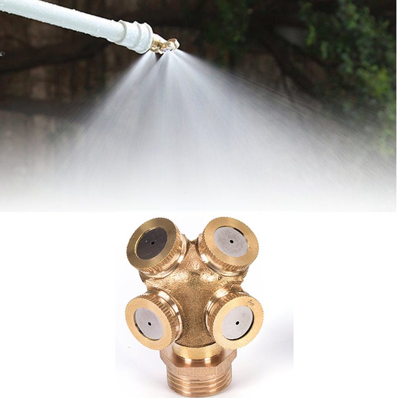 CoscosX 5 Pcs 4-Hole Brass Misting Nozzles High Pressure Atomizing Misting Sprayer Water Hose Nozzle for Greenhouse,Landscaping,Dust Control,Outdoor Cooling,0.06" Orifice (1.5 mm),DN15(1/2") Fitting Adapter  - Image 5