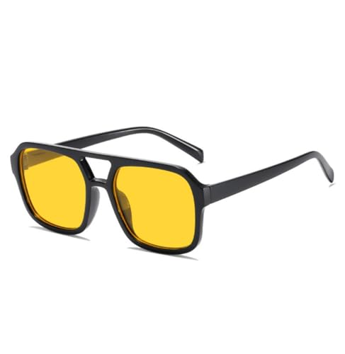 IKUVNA Retro 70s Square Aviator Sunglasses Women Men Vintage Rectangle Sunglasses Flat Frame Trendy Shades (Yellow) - Image 1