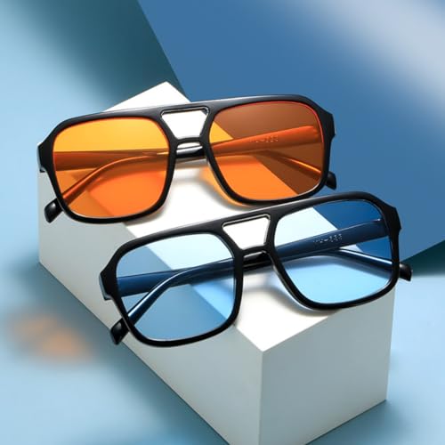 IKUVNA Retro 70s Square Aviator Sunglasses Women Men Vintage Rectangle Sunglasses Flat Frame Trendy Shades (Yellow) - Image 4