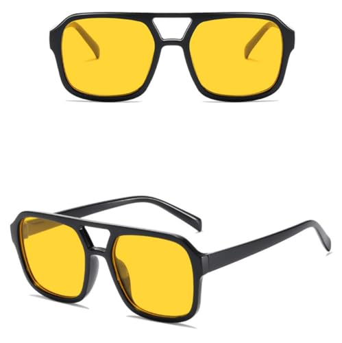 IKUVNA Retro 70s Square Aviator Sunglasses Women Men Vintage Rectangle Sunglasses Flat Frame Trendy Shades (Yellow) - Image 3