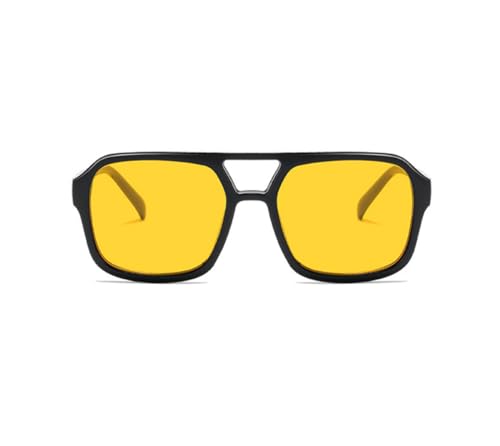 IKUVNA Retro 70s Square Aviator Sunglasses Women Men Vintage Rectangle Sunglasses Flat Frame Trendy Shades (Yellow) - Image 2