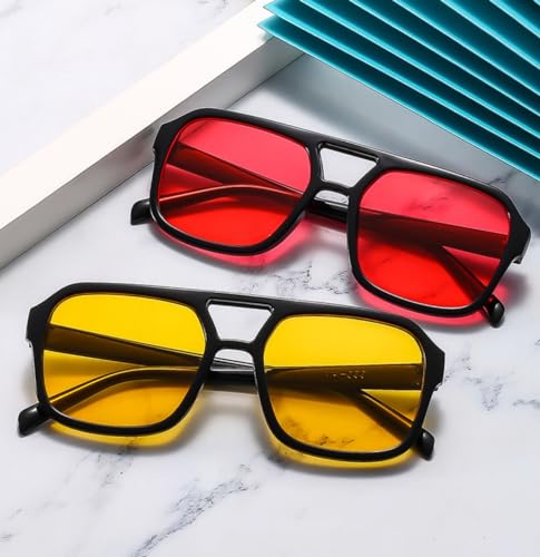 IKUVNA Retro 70s Square Aviator Sunglasses Women Men Vintage Rectangle Sunglasses Flat Frame Trendy Shades (Yellow) - Image 5