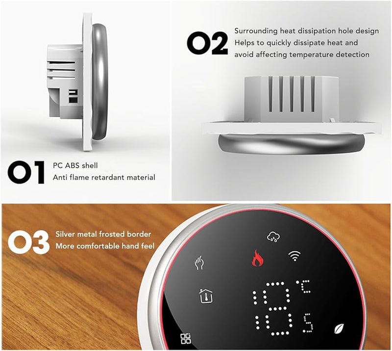 منظم حرارة ذكي قابل للبرمجة للتدفئة الأرضية وتكييف الهواء بشاشة عرض LED سوداء للتحكم في درجة الحرارة - Image 5