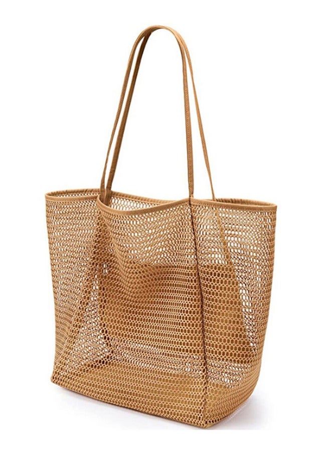 GUSGU Mesh Beach Tote Bag for Women Big Capacity Shoulder Handbags Pool Bag for Beach Swimming Pools Travel Shopping Picnic - Image 1
