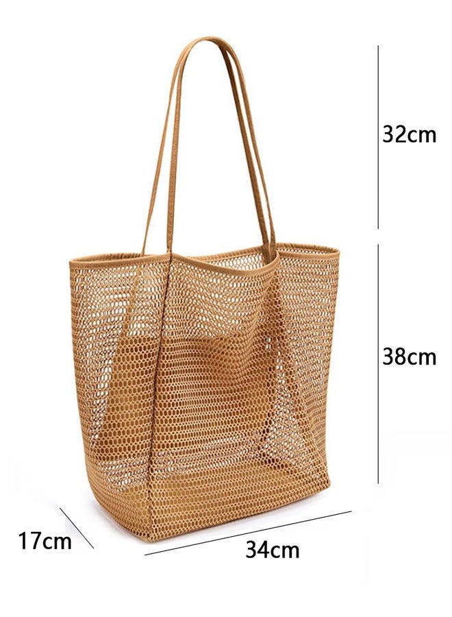 GUSGU Mesh Beach Tote Bag for Women Big Capacity Shoulder Handbags Pool Bag for Beach Swimming Pools Travel Shopping Picnic - Image 2