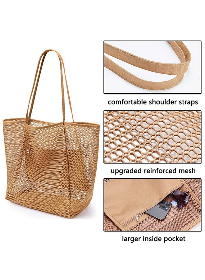 GUSGU Mesh Beach Tote Bag for Women Big Capacity Shoulder Handbags Pool Bag for Beach Swimming Pools Travel Shopping Picnic - Image 3