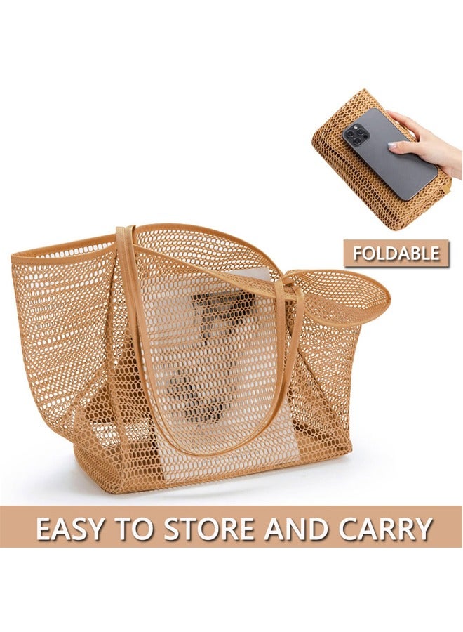 GUSGU Mesh Beach Tote Bag for Women Big Capacity Shoulder Handbags Pool Bag for Beach Swimming Pools Travel Shopping Picnic - Image 5