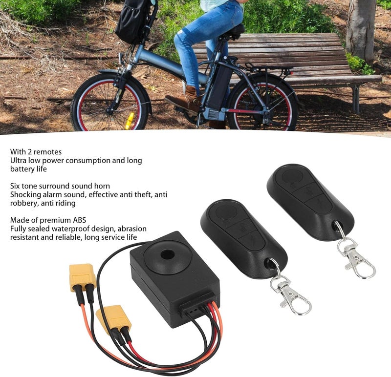 Bike Alarm with 2 Remotes, 36 to 70V Anti Theft Water Proof Bicycle Security Alarm System for XT60 Output Port Battery Electric Bike Scooter - Image 2