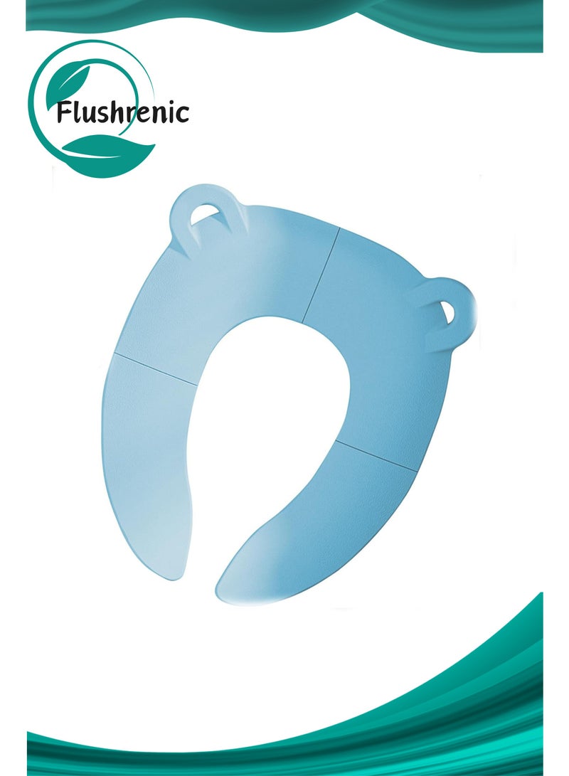 Flushrenic Foldable Portable Travel Potty,Folding Travel Potty Seat,Fits 4 Toilet Types (Round/Oval/Square/U-Shape), Lock-Grip Non-Slip Base + Splash Guard, Includes Travel Bag,Safe for Boys & Girls-Blue - Image 1