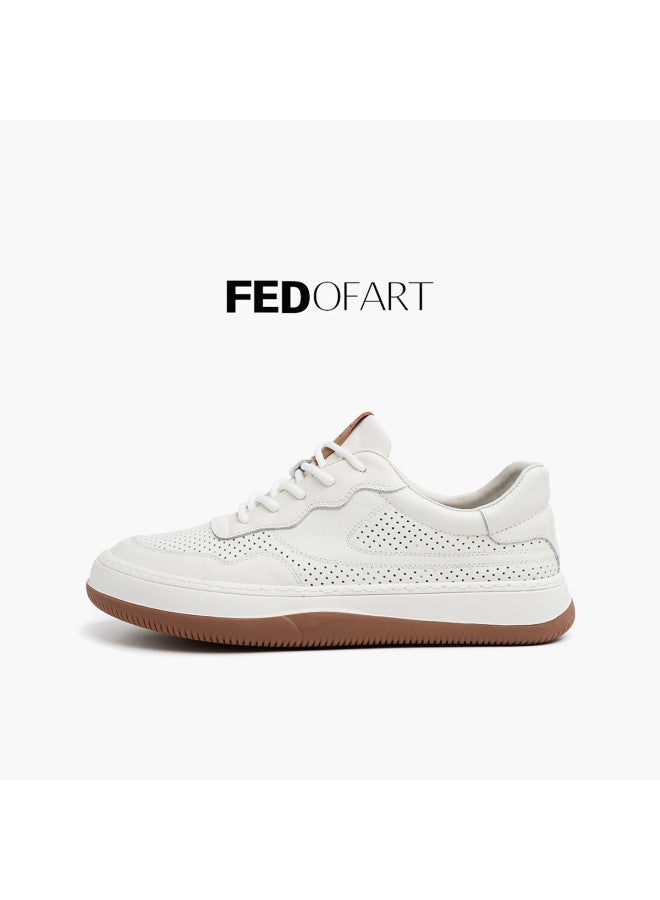 Fed First Layer Cowhide Spring Autumn New Men's Trendy Versatile Low-top White Casual Sports Shoes - Image 1