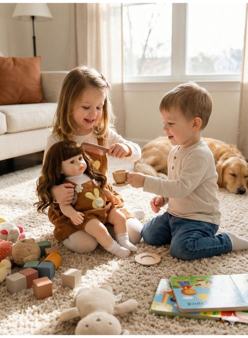 REZZOSS Soft Doll 46cm Realistic Reborn Baby Doll Silicone Vinyl Toddler Girl Toy | Lifelike Newborn Doll with Silky Hair & Brown Butterfly Outfit | Poseable Moving Limbs Play Doll for Kids | Best Birthday Gift for Girls 3+ | Real Looking Weighted Doll - Image 4