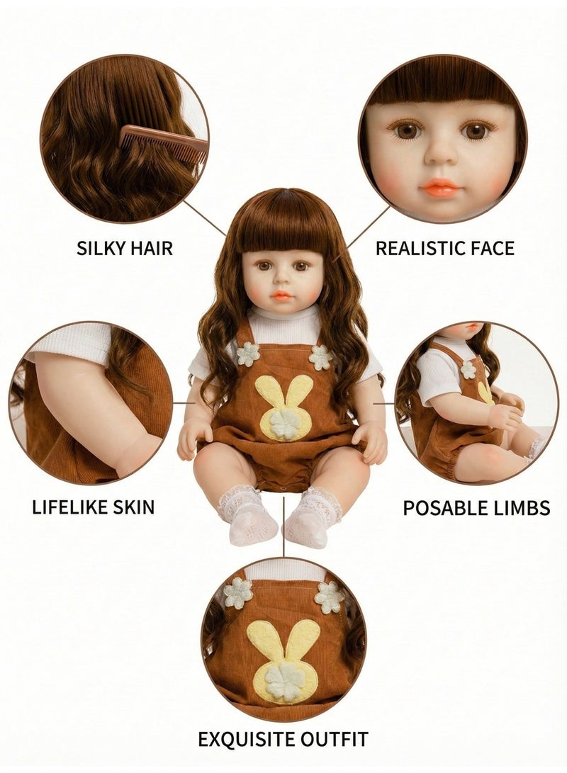 REZZOSS Soft Doll 46cm Realistic Reborn Baby Doll Silicone Vinyl Toddler Girl Toy | Lifelike Newborn Doll with Silky Hair & Brown Butterfly Outfit | Poseable Moving Limbs Play Doll for Kids | Best Birthday Gift for Girls 3+ | Real Looking Weighted Doll - Image 3
