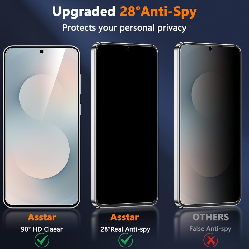 Asstar [2 Pack] Privacy Screen Protector for Samsung Galaxy S25 FE,9H Tempered Glass Privacy Samsung Galaxy S25 FE Screen Protector,Anti-Scratch Case Friendly Bubble Free Easy Install Accessories - Image 2