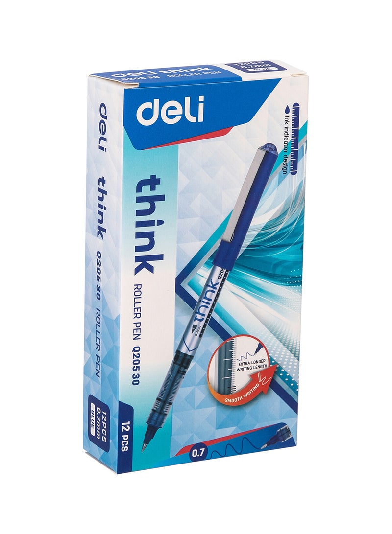 Deli Blue Rollerball Pen 0.7mm , Low Odor , Smooth Writing for Note Taking , Journaling , Drawing , Pack of 12 Pens - Image 1