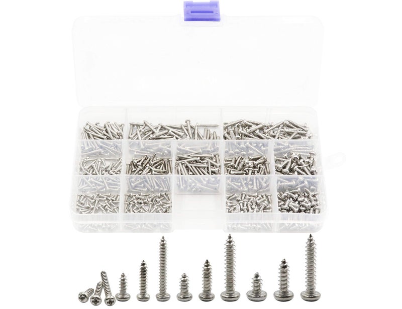 LBY 600pcs M2, M2.2, M2.6, M3 Pan Head Self-Tapping Sheet Metal Screw Assortment Kit, 12 Sizes, 304 Stainless Steel - Image 1