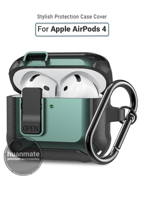 Apple AirPods 4 Shockproof Protection Case Cover - Black/Green - Lightweight, Stylish Design, Accurate Cut-outs - Easy to Install & Remove - Durable Shield for Your Apple AirPods 4