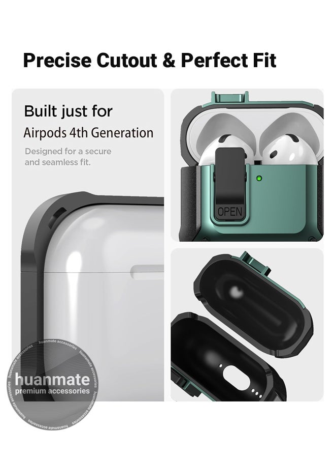 huanmate - Apple AirPods 4 Shockproof Protection Case Cover - Black/Green - Lightweight, Stylish Design, Accurate Cut-outs - Easy to Install & Remove - Durable Shield for Your Apple AirPods 4 - Image 1