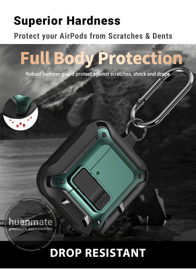 huanmate - Apple AirPods 4 Shockproof Protection Case Cover - Black/Green - Lightweight, Stylish Design, Accurate Cut-outs - Easy to Install & Remove - Durable Shield for Your Apple AirPods 4 - Image 1