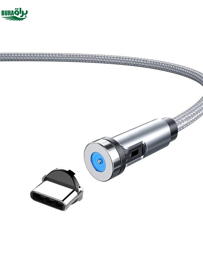 BURAQ CC56 Type-C / USB-C Magnetic Interface Dust Plug Rotating Data Charging Cable, Cbale Length: 1m(Silver) - Image 1