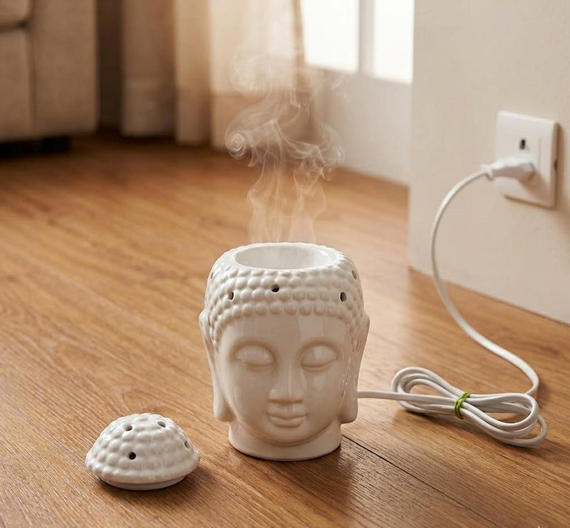 Mkd2 Rise Ceramic Electric Aroma Oil Diffuser Burner Lamp for Home Fragrance - Buddha Shape (5.5 Inch, White) - Image 1