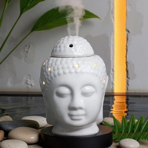 Mkd2 Rise Ceramic Electric Aroma Oil Diffuser Burner Lamp for Home Fragrance - Buddha Shape (5.5 Inch, White) - Image 3