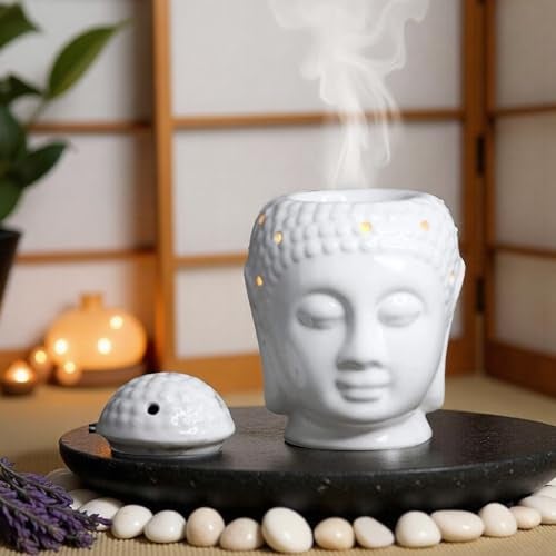 Mkd2 Rise Ceramic Electric Aroma Oil Diffuser Burner Lamp for Home Fragrance - Buddha Shape (5.5 Inch, White) - Image 2