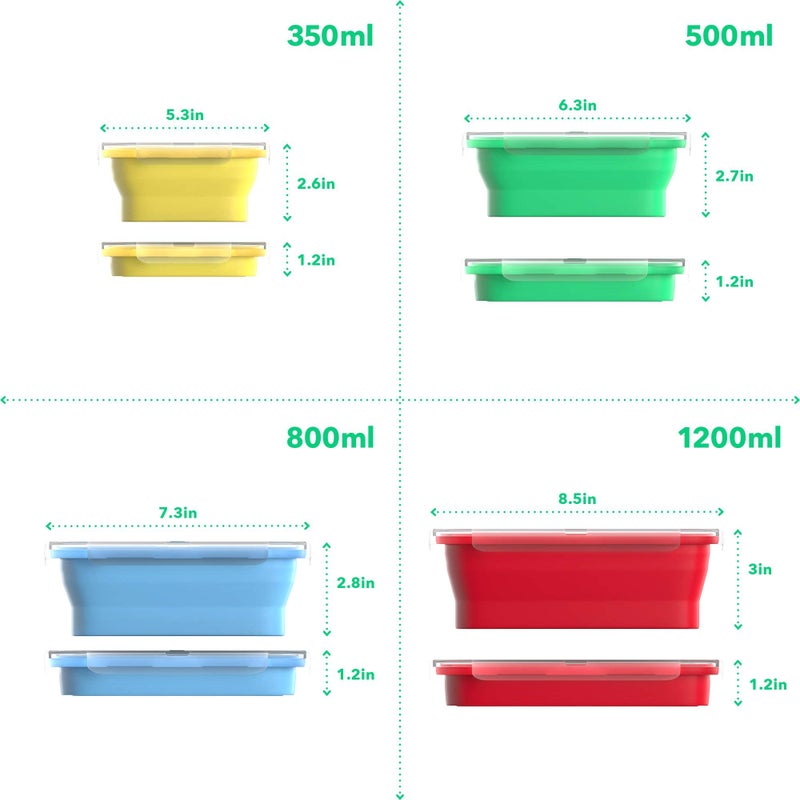 Vremi Silicone Food Storage Containers with BPA Free Airtight Plastic Lids - Set of 4 Small and Large Collapsible Meal Prep Container for Kitchen Lunch Boxes - Microwave and Freezer Safe - Image 2