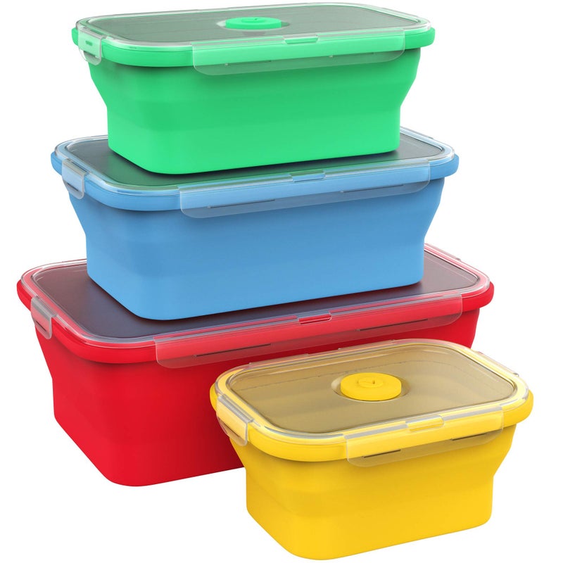 Vremi Silicone Food Storage Containers with BPA Free Airtight Plastic Lids - Set of 4 Small and Large Collapsible Meal Prep Container for Kitchen Lunch Boxes - Microwave and Freezer Safe - Image 1
