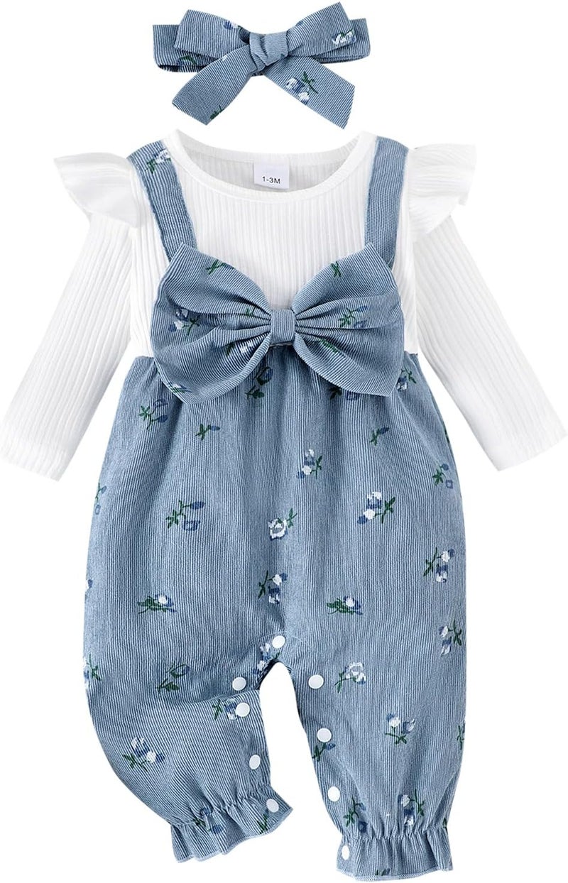 YINGISFITM Newborn Baby Girl Clothes Floral Romper Fack Two Piece Jumpsuit - Image 1