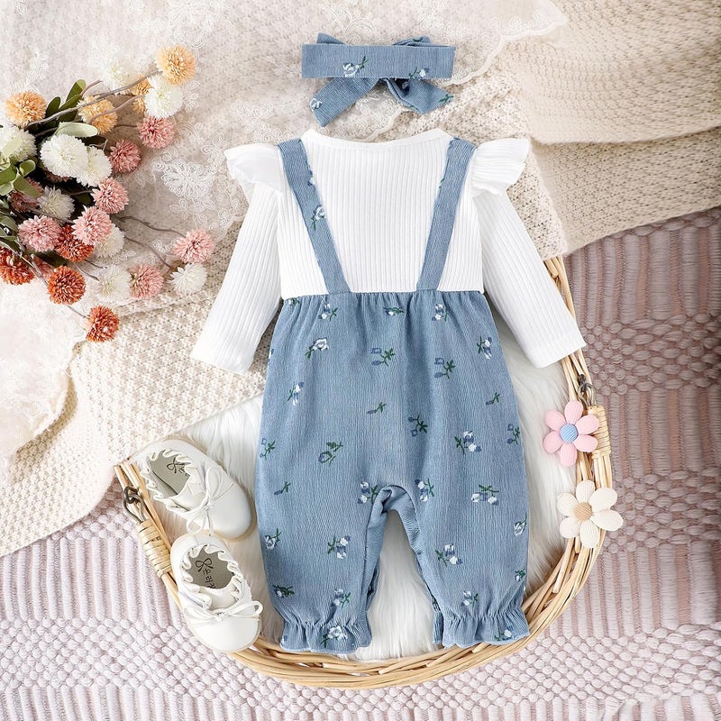 YINGISFITM Newborn Baby Girl Clothes Floral Romper Fack Two Piece Jumpsuit - Image 5