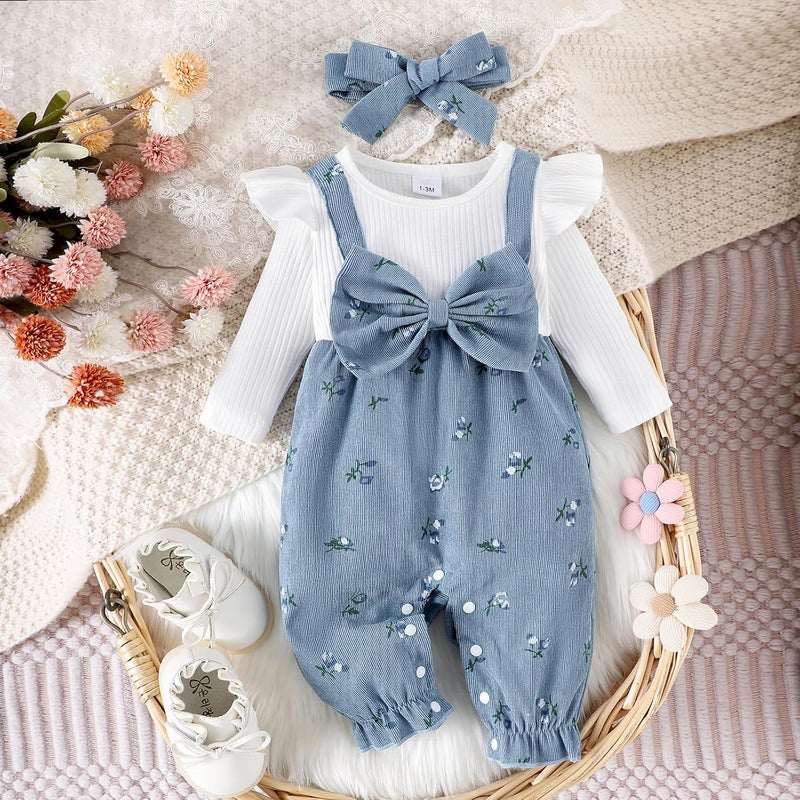 YINGISFITM Newborn Baby Girl Clothes Floral Romper Fack Two Piece Jumpsuit - Image 4