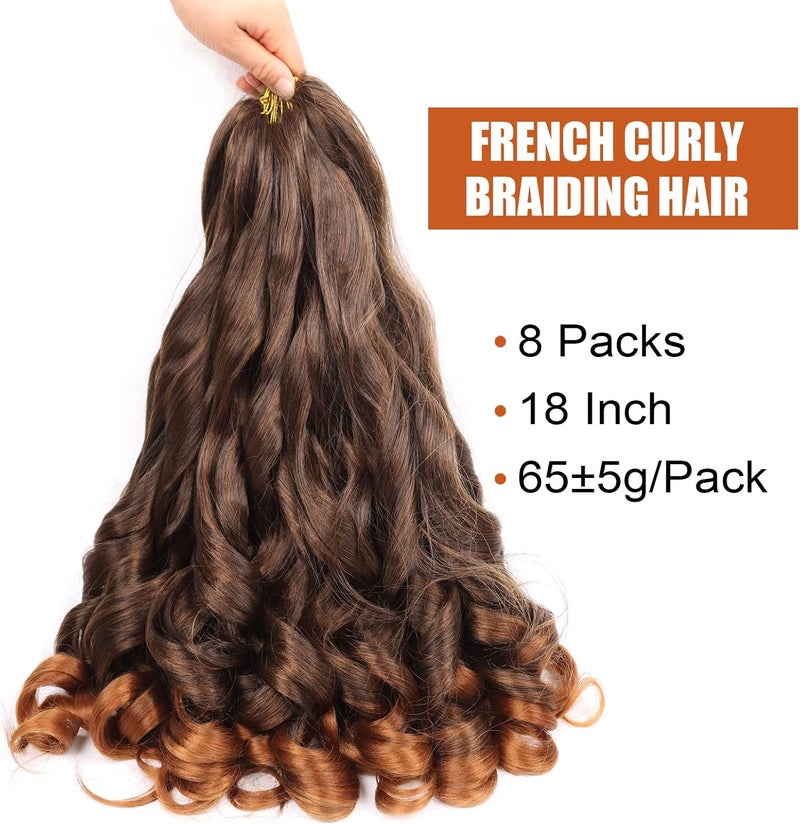 Lianzi French Curly Braiding Hair 18 Inch 8 Packs Curly Braiding Hair Pre Stretched for Box Braids French Curls Crochet Braids Bouncy Loose Wavy Synthetic Braiding Hair Extensions(T30) - Image 2