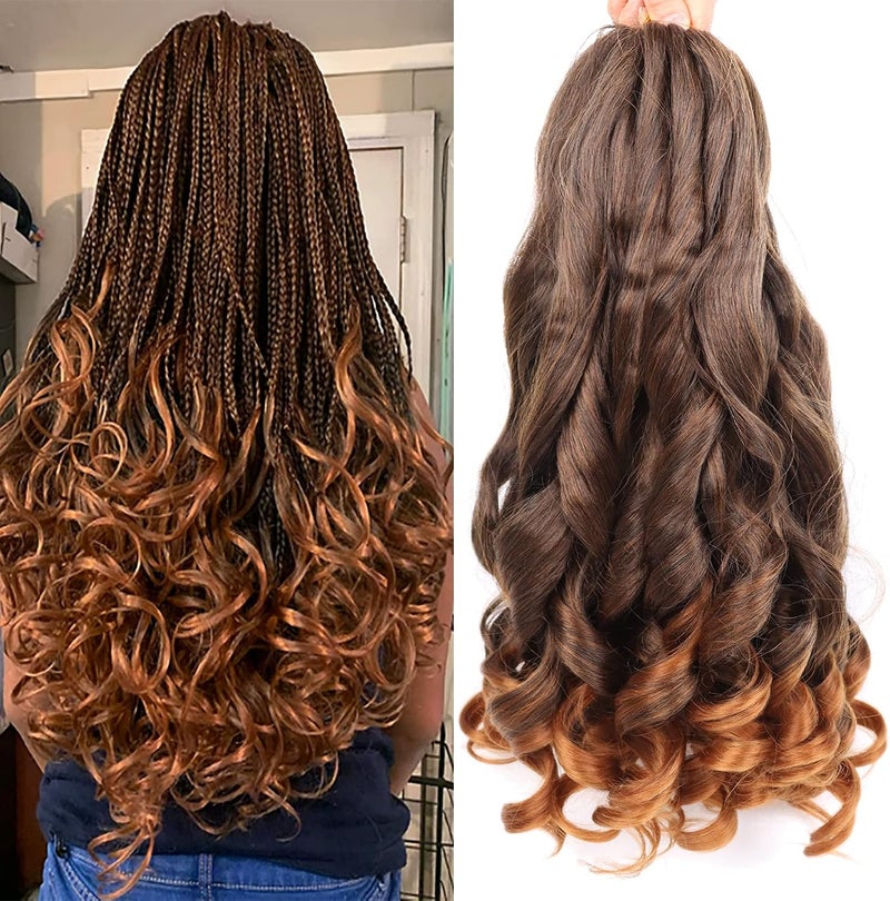 Lianzi French Curly Braiding Hair 18 Inch 8 Packs Curly Braiding Hair Pre Stretched for Box Braids French Curls Crochet Braids Bouncy Loose Wavy Synthetic Braiding Hair Extensions(T30) - Image 1