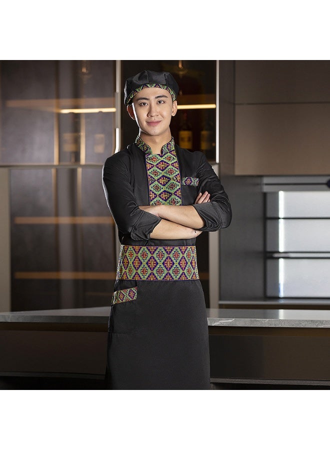 NIBEMINENT Autumn long-sleeved Xinjiang ethnic style embroidered workwear for chefs in the catering and hotel industry - Image 1