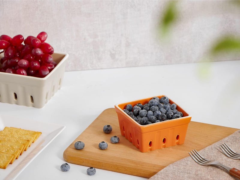 ONEMORE Ceramic Berry Basket Rustic Stoneware Berry Bowls Colander Square Fruit Bowls for Kitchen Dcor Set of 4 45 inch Assorted Color - Image 2
