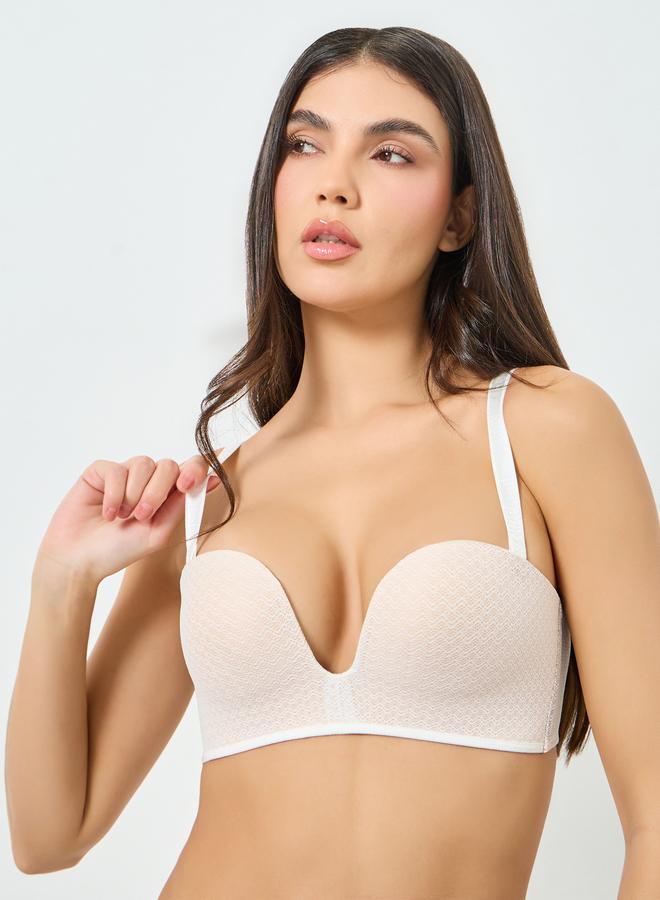 Take Two Solid Texture Padded Non Wired Regular Bra with Adjustable Straps - Image 3