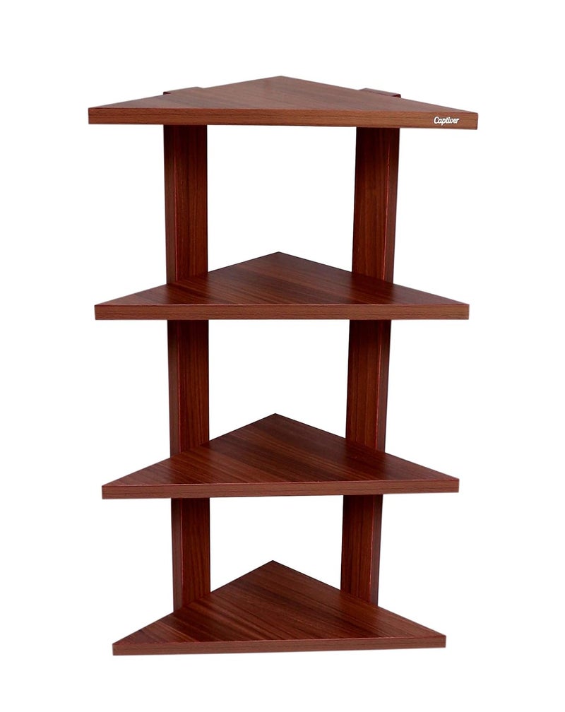 Captiver Delta Engineered Wood Wall Mounted Corner Wall Shelf Unit Tier 4 Teak Book Living Room Decor Bedroom Kitchen Floating Rack Bathroom Storage - Image 3