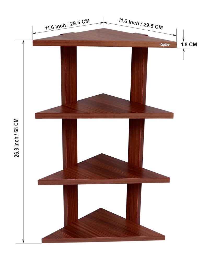 Captiver Delta Engineered Wood Wall Mounted Corner Wall Shelf Unit Tier 4 Teak Book Living Room Decor Bedroom Kitchen Floating Rack Bathroom Storage - Image 5