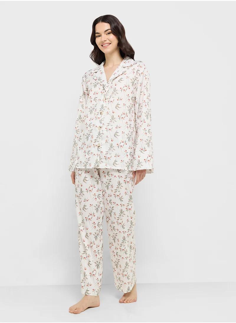 Ginger Floral Button Down Shirt & Pyjama Set