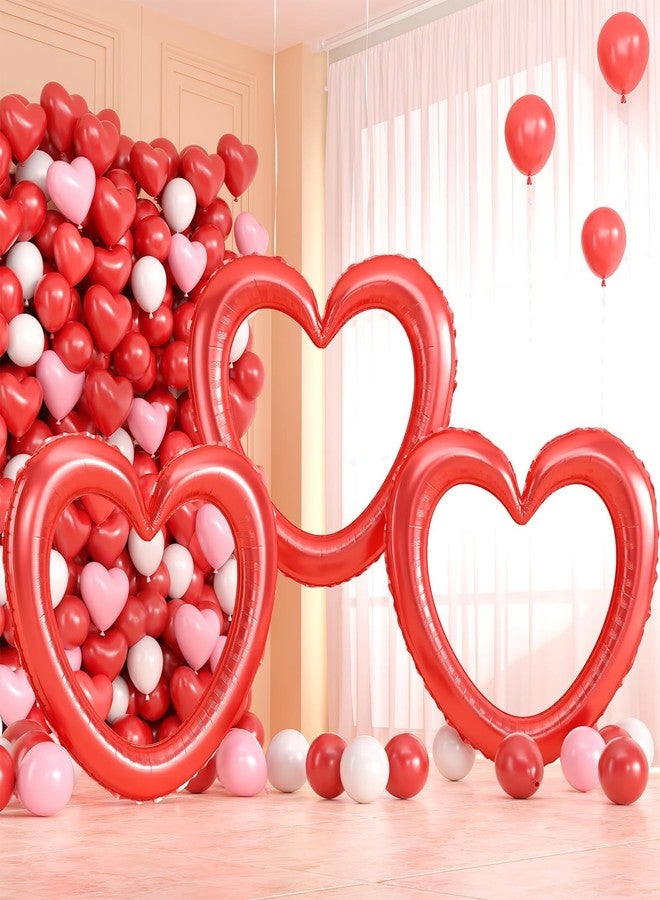 Vibzox Red Heart Balloons,3Pcs 40Inch Large Hollow Out Heart Foil Balloon for Valentine's Day Birthday Wedding Engagement Bridal Showers Anniversary Party Decorations - Image 1