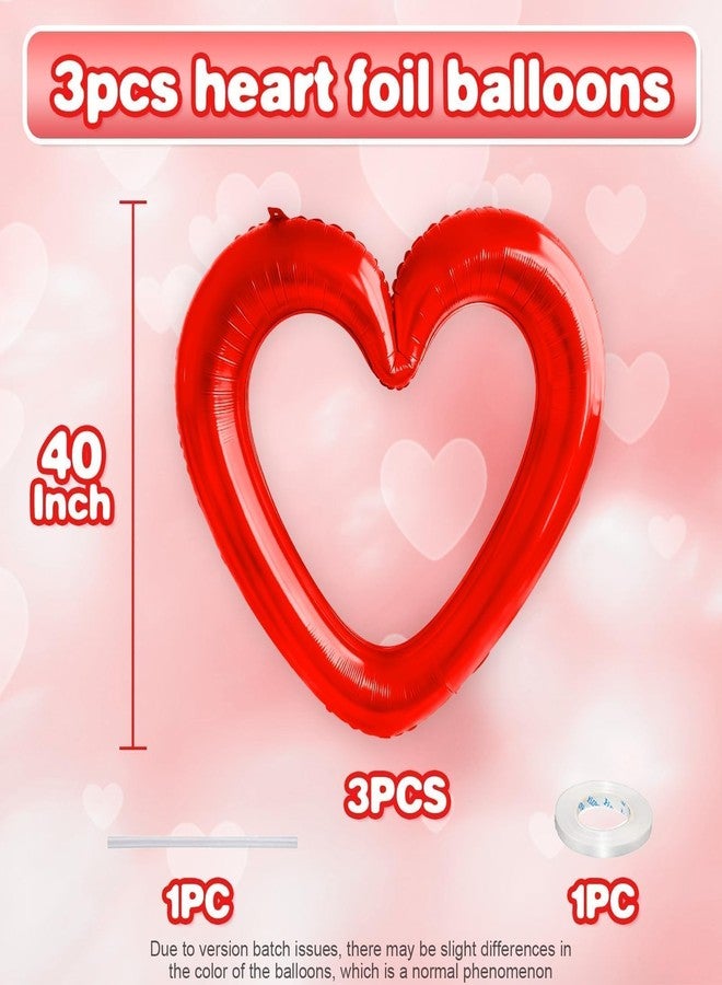 Vibzox Red Heart Balloons,3Pcs 40Inch Large Hollow Out Heart Foil Balloon for Valentine's Day Birthday Wedding Engagement Bridal Showers Anniversary Party Decorations - Image 2