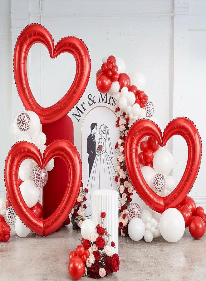 Vibzox Red Heart Balloons,3Pcs 40Inch Large Hollow Out Heart Foil Balloon for Valentine's Day Birthday Wedding Engagement Bridal Showers Anniversary Party Decorations - Image 4