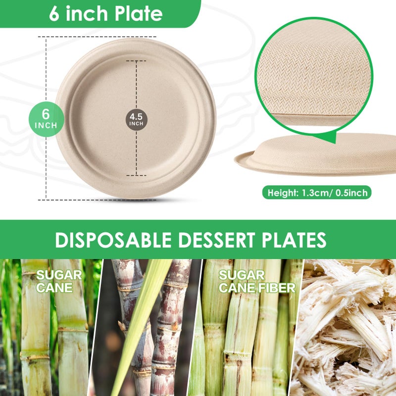 Gezond Compostable Small Paper Plates 6 Inch 125 Pack Dessert Plates Disposable Heavy-duty Made of Sugarcane Fiber - Image 2
