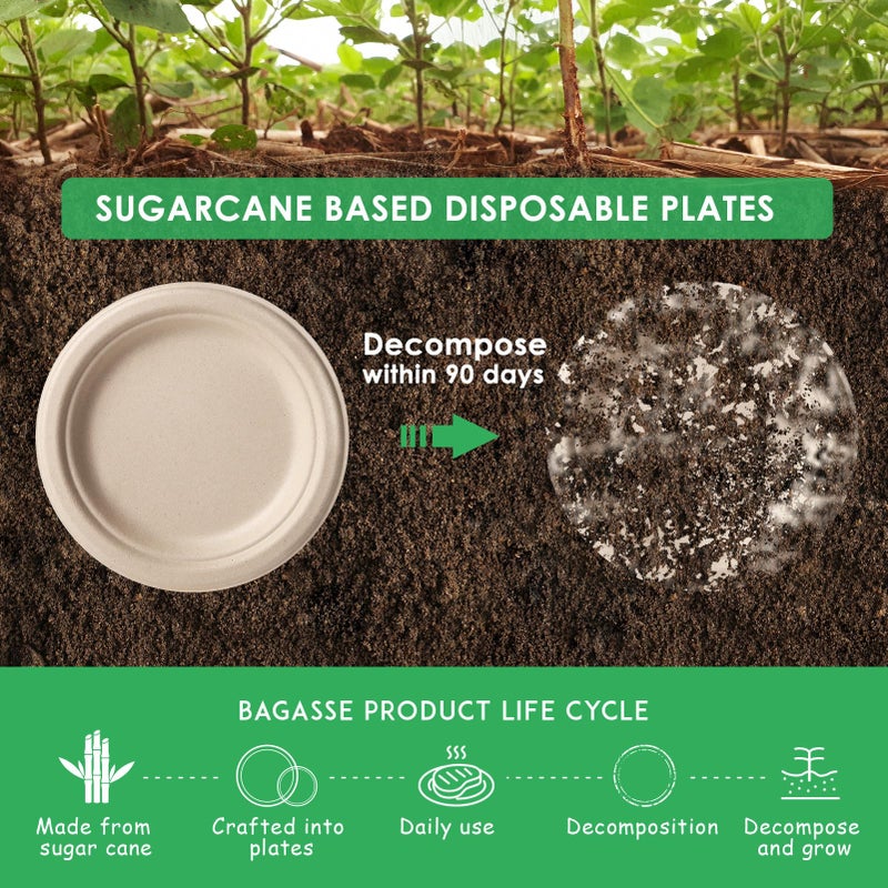 Gezond Compostable Small Paper Plates 6 Inch 125 Pack Dessert Plates Disposable Heavy-duty Made of Sugarcane Fiber - Image 3